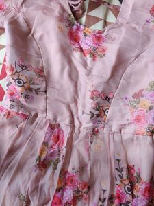 Elegant Pink Floral Anarkali Set with Belt