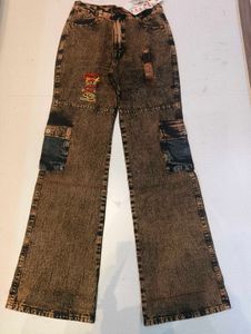 Vintage Acid Wash Cargo Flare Jeans with Patch