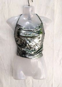 I. Metallic Halter Neck Crop Top