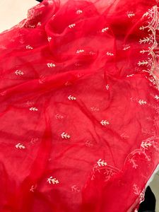 Stunning Red Kurta Set with Intricate Lace
