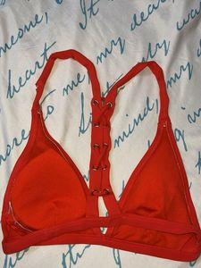 Red Lace-Up Bikini Top