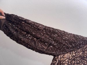 Elegant Brown Lace Button-Up Top