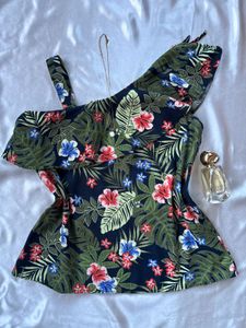 Tropical Floral One-Shoulder Top
