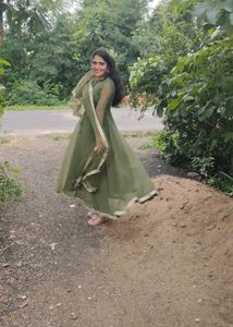 Elegant Olive Green Anarkali Gown