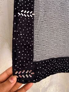 Elegant Grey Saree with Stone Work