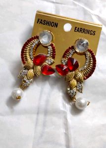 Stunning Red &amp; Pearl Fashion Earrings