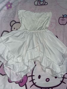 White Strapless Ruffle Dress