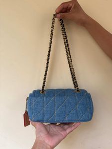 Auth Coach Denim Quilted Tabby Small Shoulder Bag