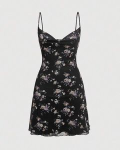Black Floral Print Mini Dress