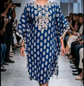 Embroidered Navy Blue Kaftan Kurta