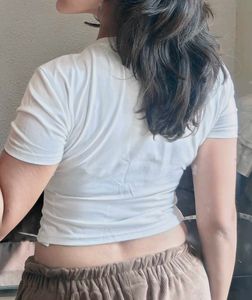White Crop Top with Gun Graphic