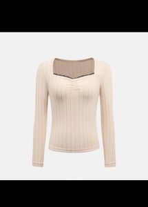 Ribbed Lace Trim Square Neck Top