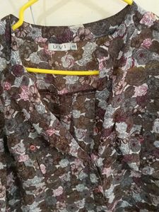 Sheer Floral Print Long Sleeve Top