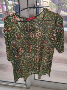 Printed Green Short Kurti