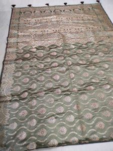 New Original premium Dusty green Satin Silk Saree