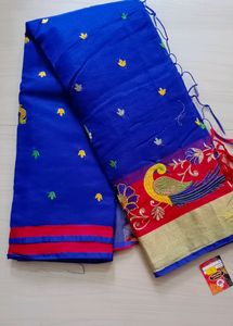 09)Blue Designed Silk Blend Saree
