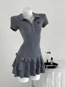 Chic Grey Polo Dress with Ruffle Skirt