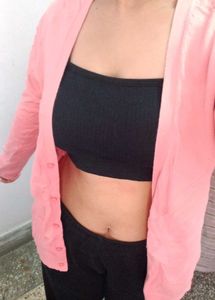 Cozy Pink Cardigan with paded black tube🥰 top