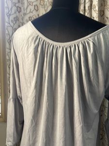 Long Grey Bell Sleeve Ruffled Tunic Top
