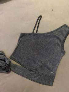 Silver Shimmer One-Shoulder Crop Top