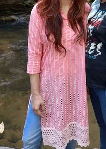 Chic Peach Eyelet Kurti