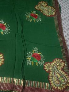 Elegant Green Embroidered pure Georgette Saree