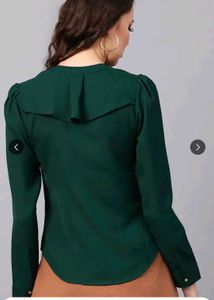 Elegant Dark Green Puff Sleeve Top XXL
