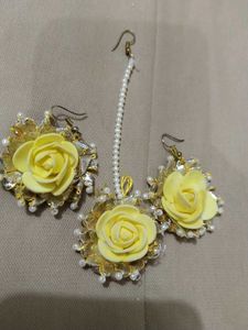 Handmade Yellow Rose &amp; Pearl Jewellery Set