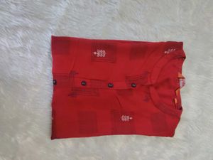 Red Cotton Blend Kurta
