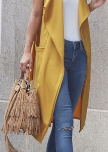 mustard yellow longline sleeveless duster/shrug