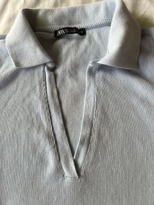 Light Blue Cropped Polo Top