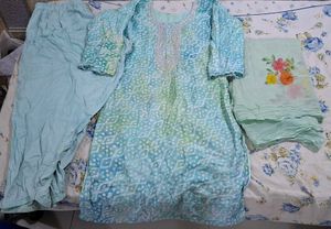 Sky Blue Bandhani Print Kurta Set