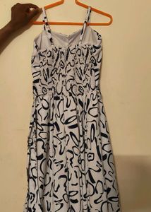 White Abstract Print Spaghetti Strap Dress