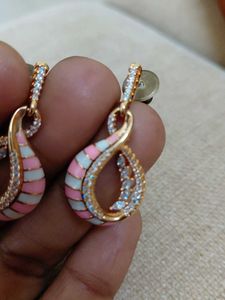 Chic Pink and White Enamel Drop Earrings