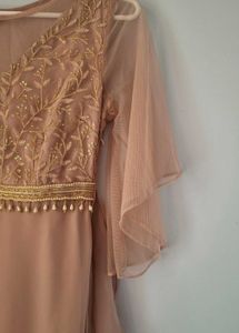 Indya Embroidered Pre Draped Mauve Saree
