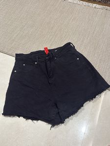 Black Denim Cut-Off Shorts