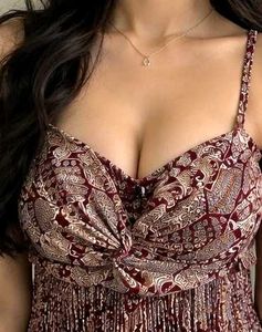 Maroon Printed Midi Dress