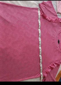 Pink Eyelet Flutter Sleeve Top