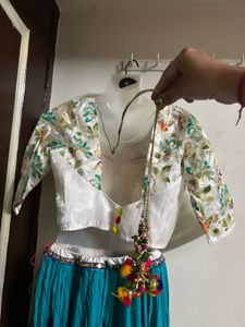 Vibrant Blue Lehenga Choli with Pink Dupatta