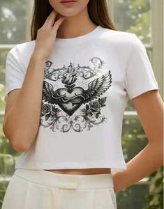 Shein White Graphic Print Crop T-Shirt