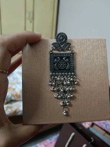 Oxidized Silver Peacock Earrings