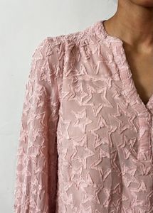 Chic Pink Star Textured Blouse