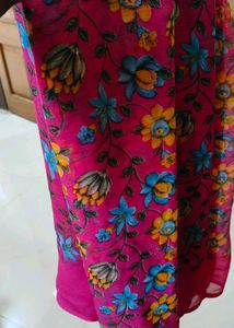 Vibrant Floral Print Pink Saree