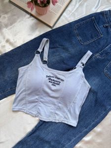 Light Blue Graphic Crop Tank Top