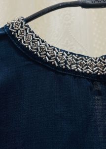 Elegant Beaded Navy Blue Blouse