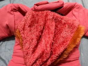 New Pink Winter Jacket with Fur Hood