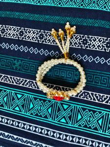 Elegant Pearl &amp; Red Stone Bracelet