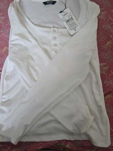 SHEIN White Ribbed Henley Top