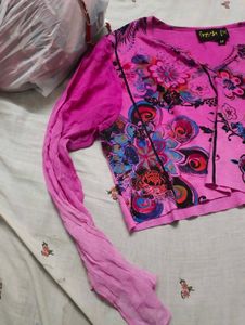 Vibrant Pink Floral Print Bell Sleeve Top