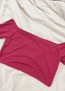 Pink Imported One Shoulder Long Sleeve Crop Top